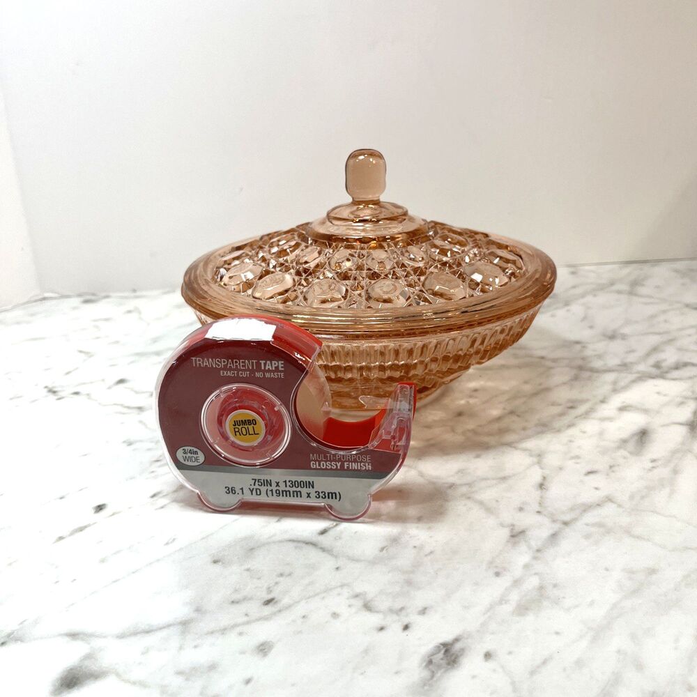 Indiana Glass Windsor Pink Peach Ballad Cane & Button Design Candy Dish & Lid - Picture 15 of 15